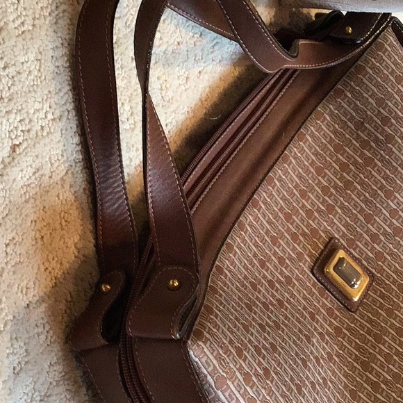 Judith Leiber brown leather/fabric hand bag - Picture 6 of 12